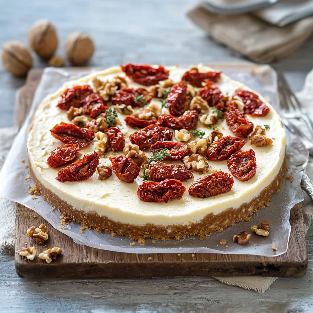 Torta salata con rossi pomodorini e noci.