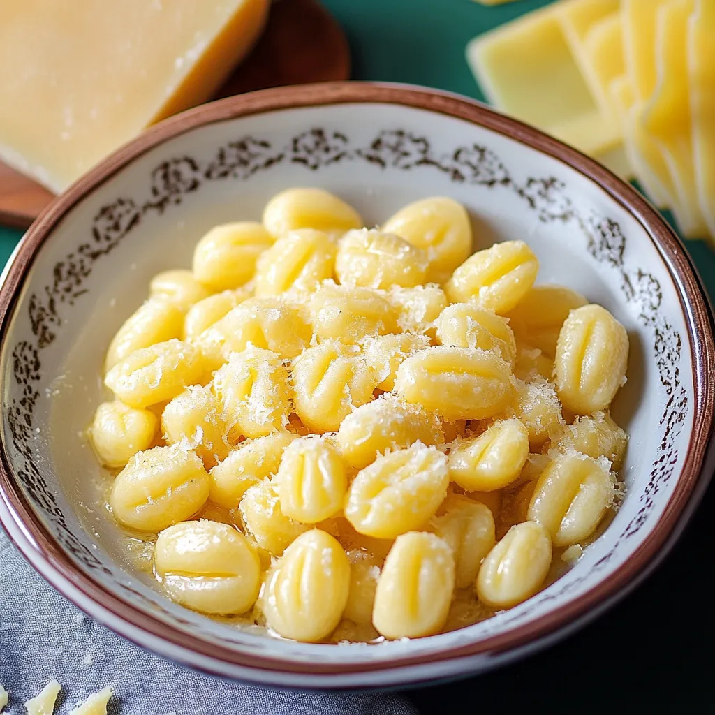 Una scodella di gnocchetti e formaggio filante.