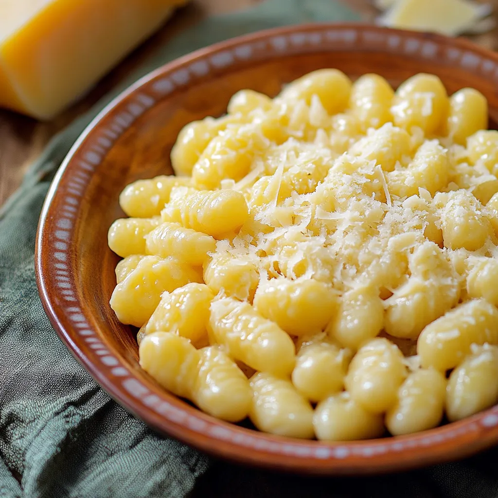 Gnocchetti sardi con formaggio grattugiato in una scodella.