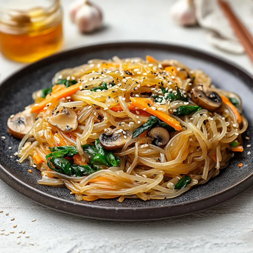 Una tavola apparecchiata con noodles e verdure e funghi.
