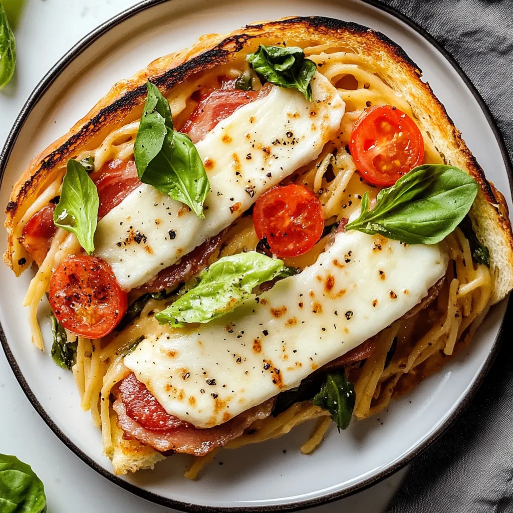 Una fetta di pizza con spaghetti e pomodori.