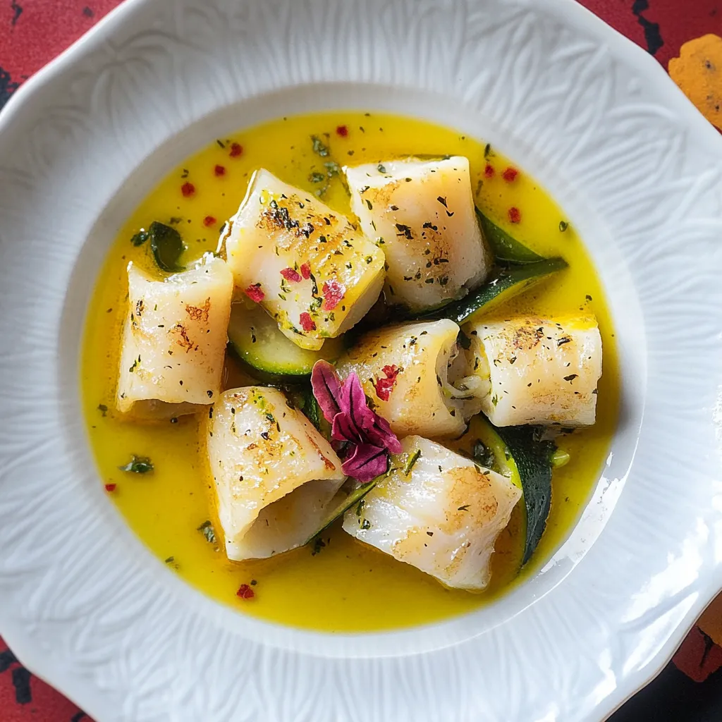 Piatto di pesce con erbe e semi.