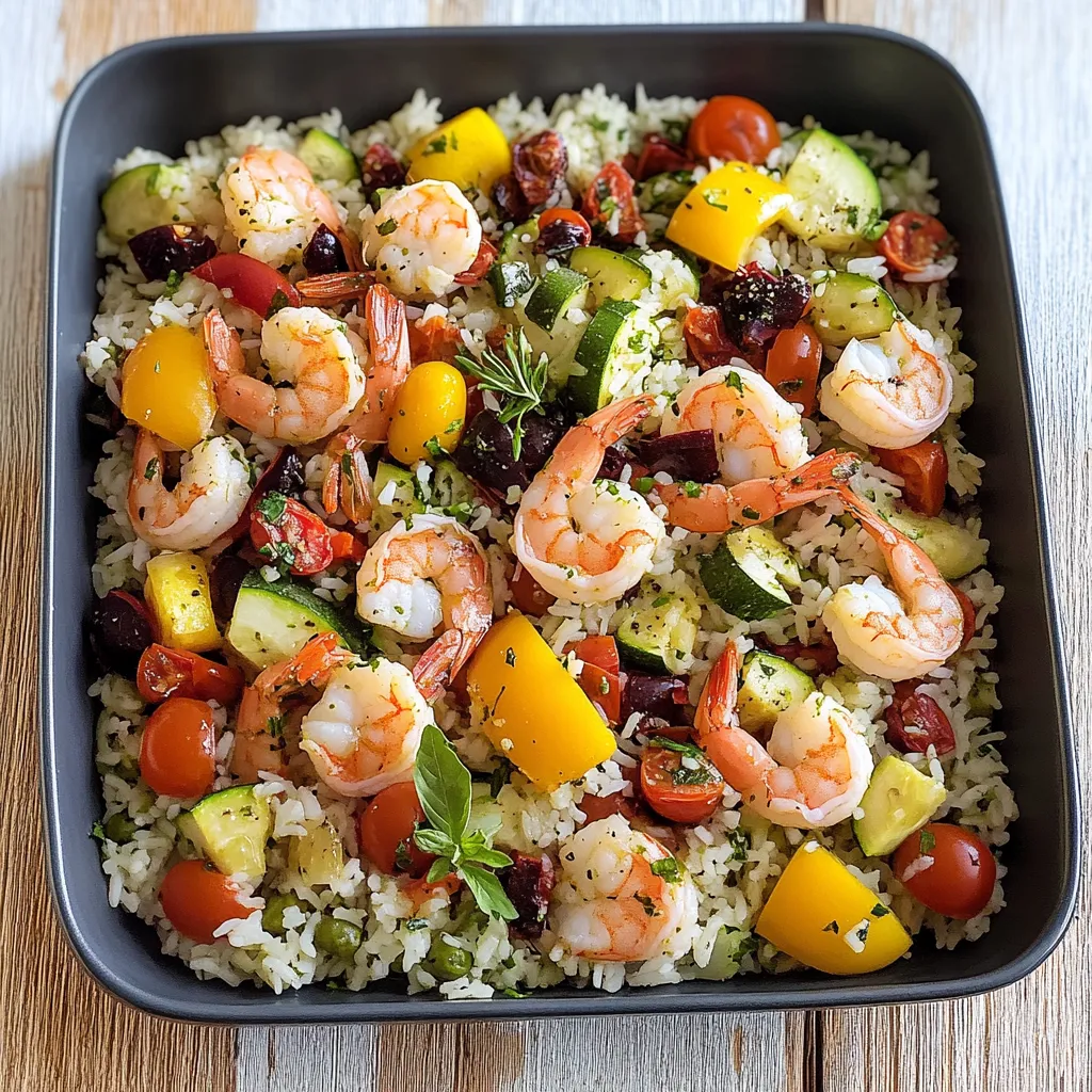 Riso e gamberi con verdure fresche.