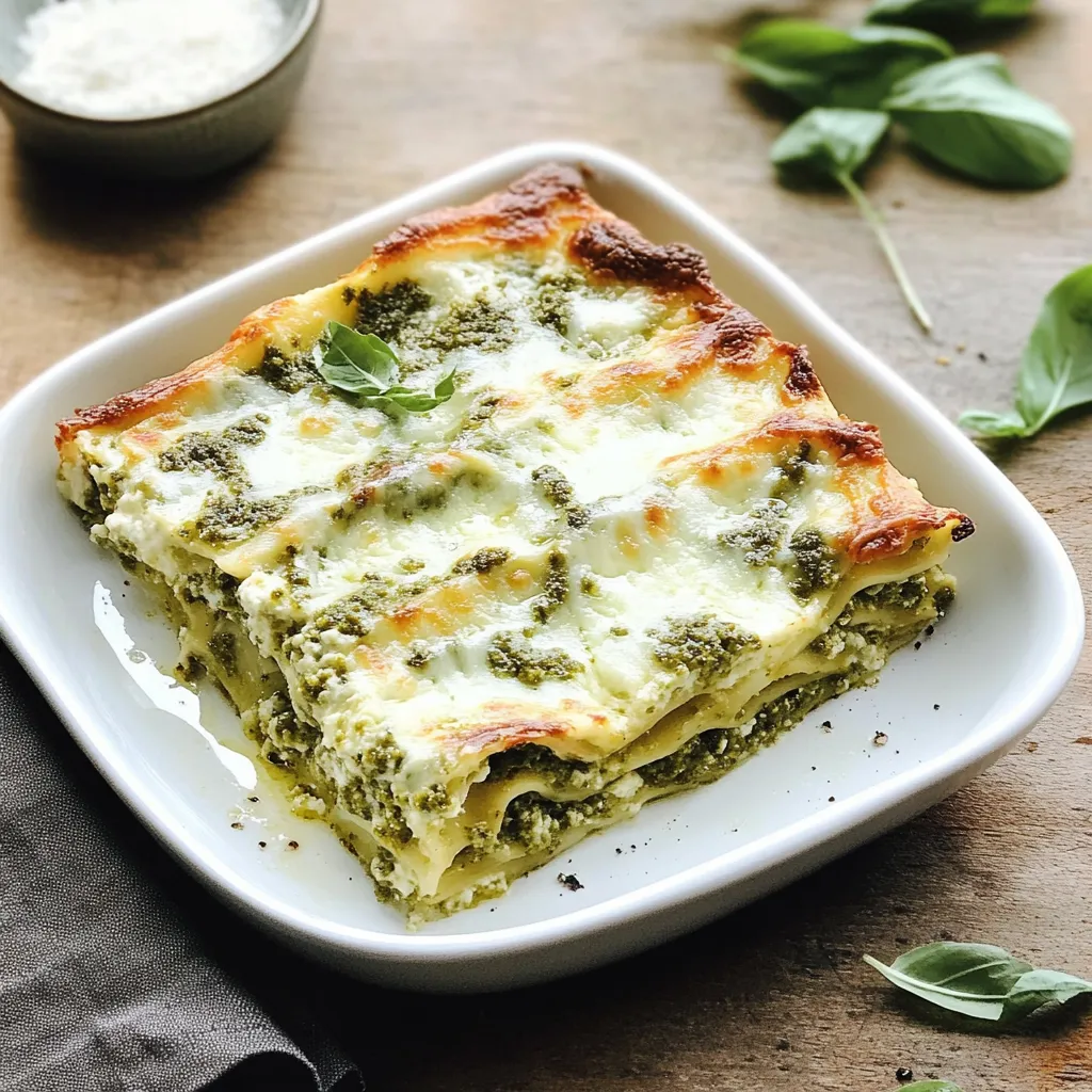 Pasta verde con erbe e strati cremosi in teglia.