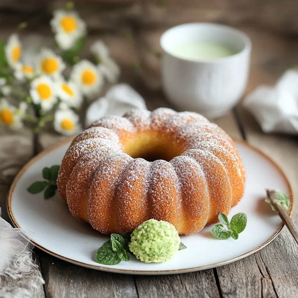 Dolce spolverato di zucchero e una tazza accanto.