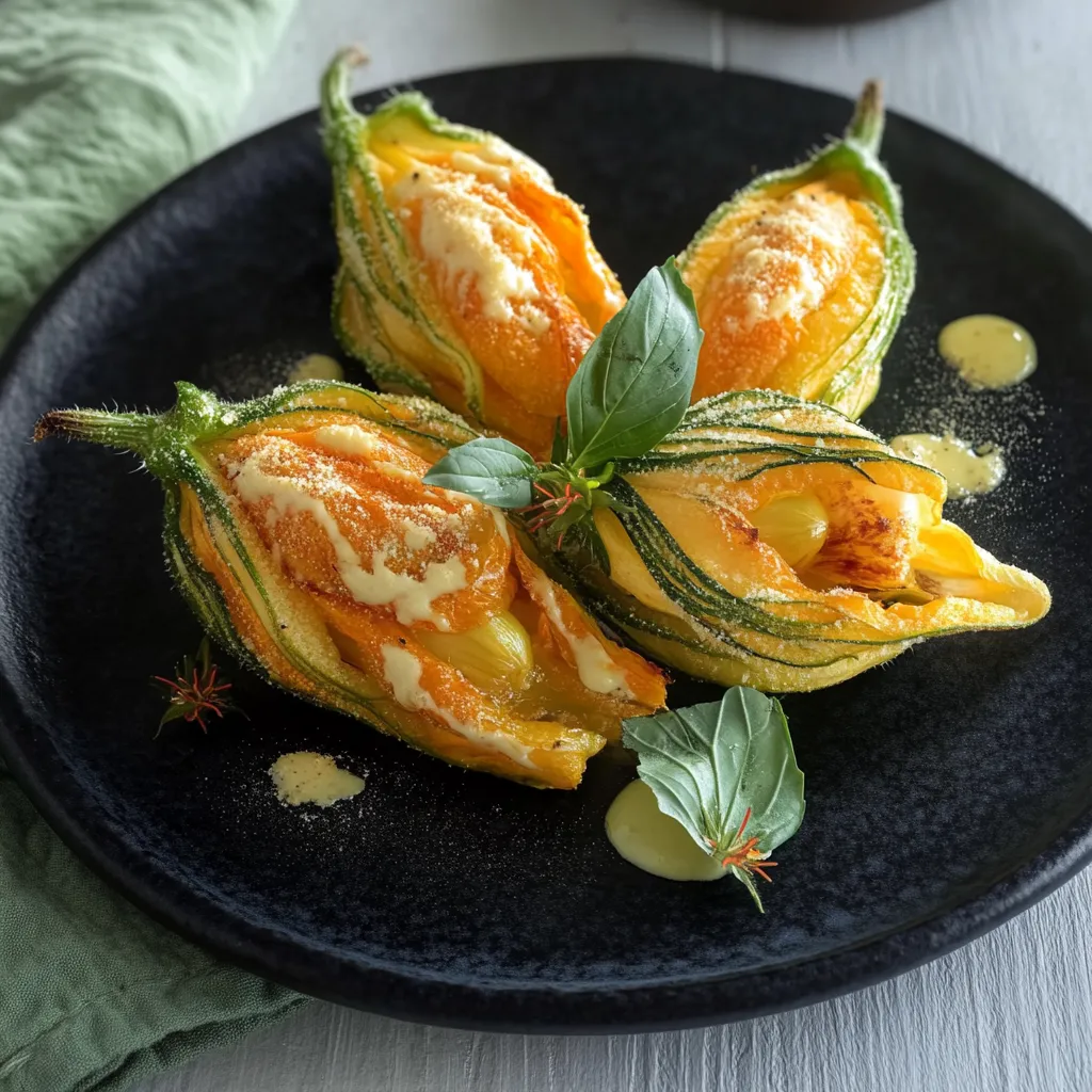 Piatto di fiori di zucca con erbe.