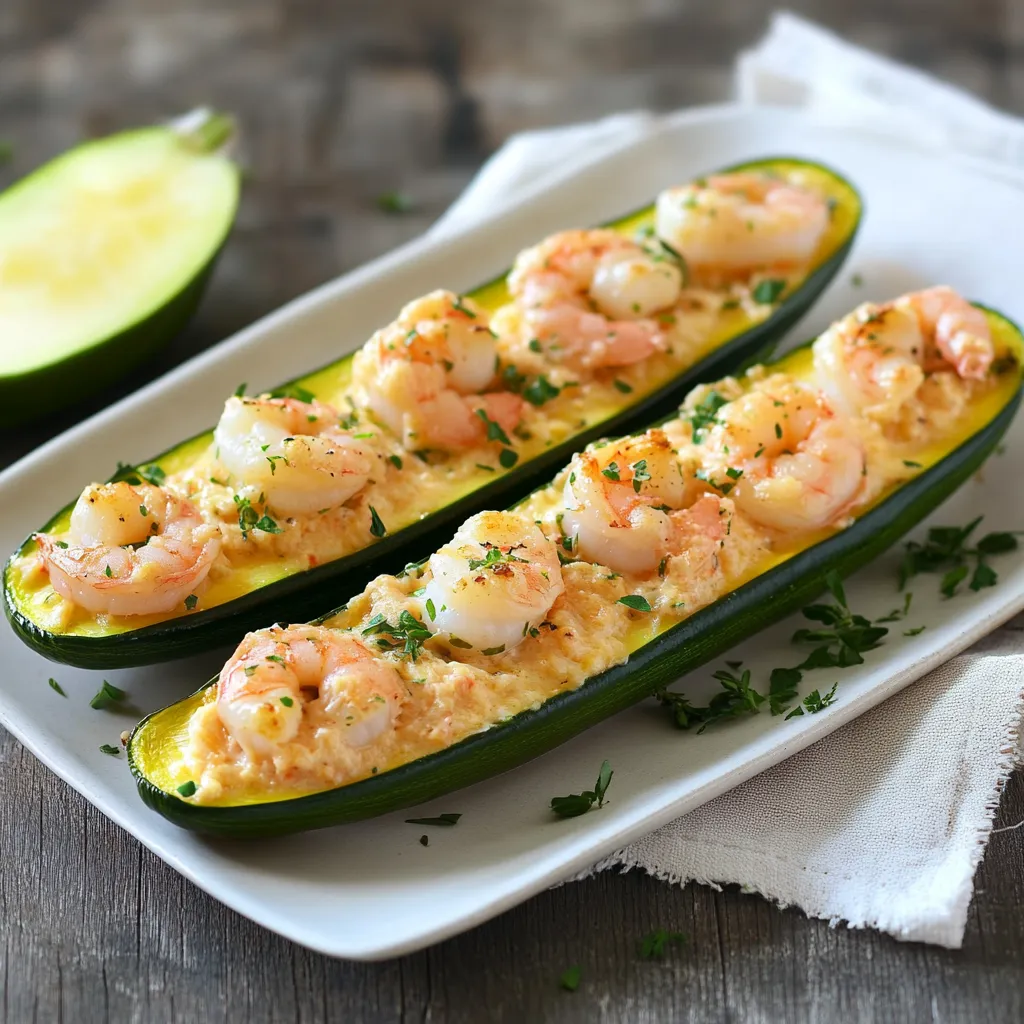 Due zucchine con gamberetti e crema.