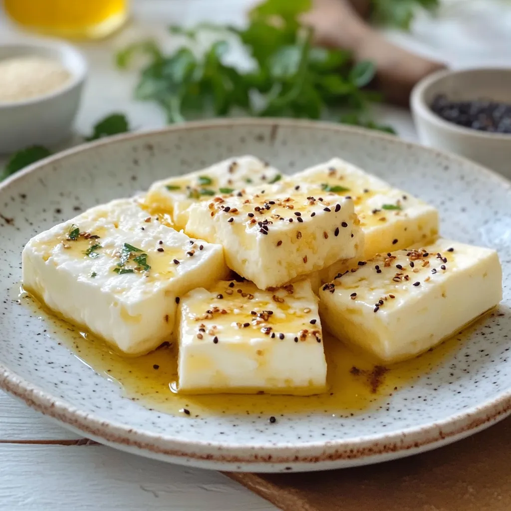 Formaggio e erbe su piatti.