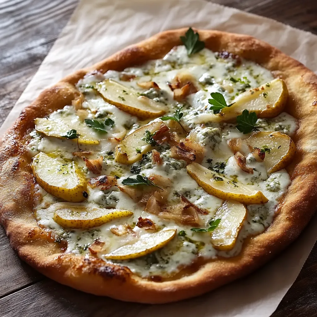 Pizza ricca con rucola e frutta.