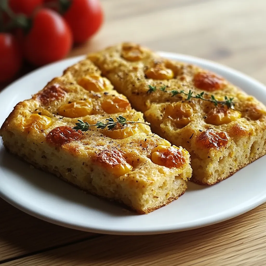 Tavola con trancio di focaccia a base di marroni e carote.