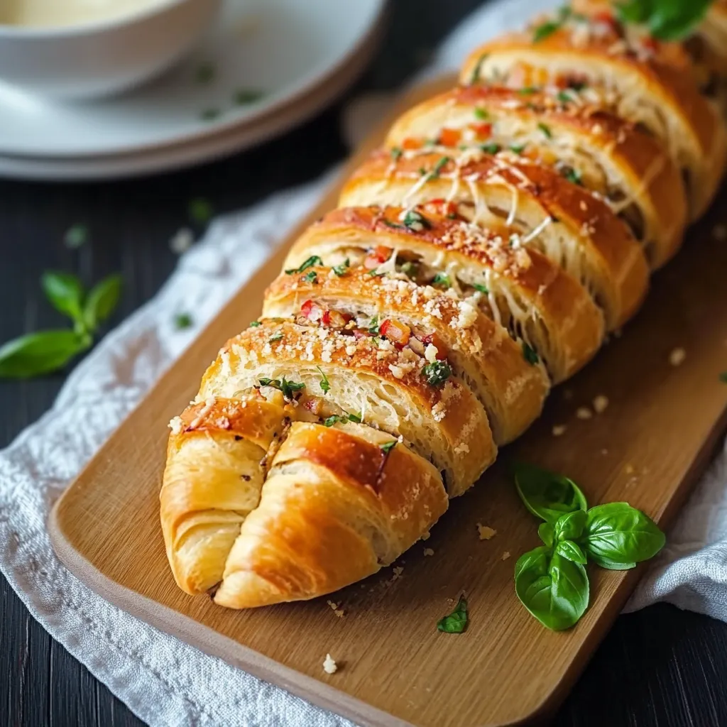 Un pane croccante ripieno di verdure e formaggio.