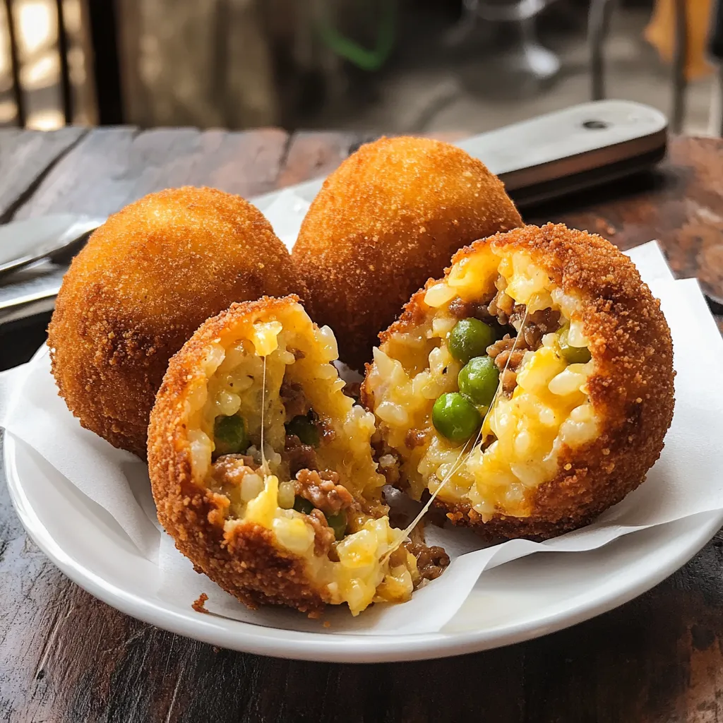 Saporiti arancini di riso con formaggio e peperoni.