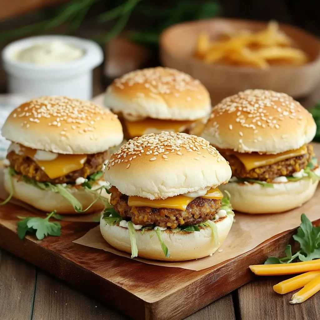 Quattro mini burger con le patatine.