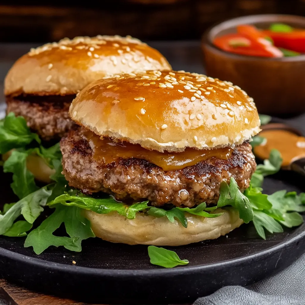 Due hamburger con patate e barbecue.