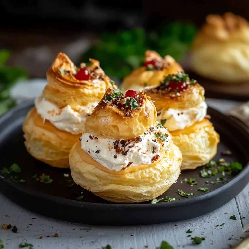 Tre dolcetti salati con crema e ortaggi.