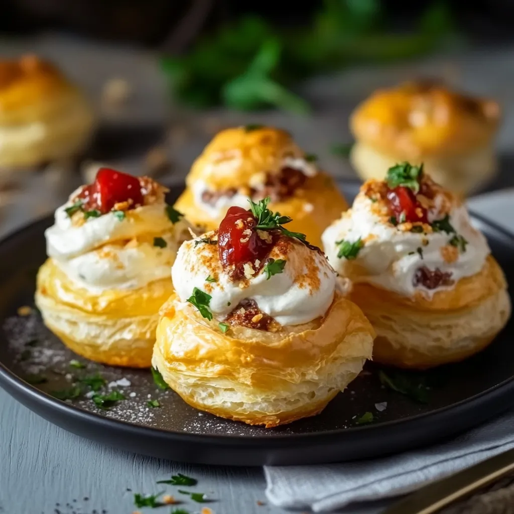 Quattro salatini ripieni con crema e verdure.