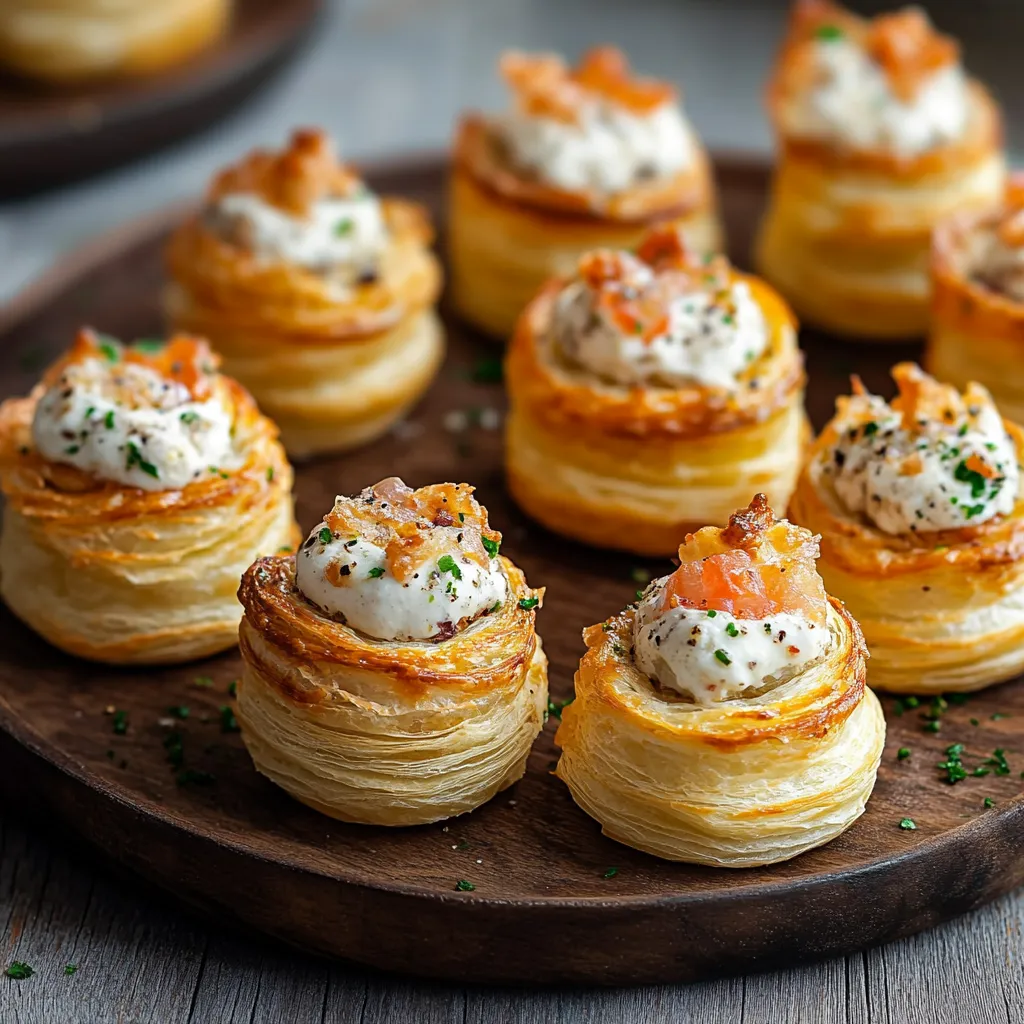 Vol au vent riempiti con crema e salmone.