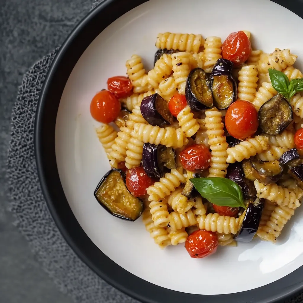 Pasta con verdure fresche e pomodorini.