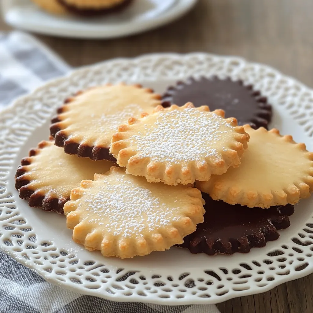 Piatto con sei biscotti spolverati di zucchero a velo.