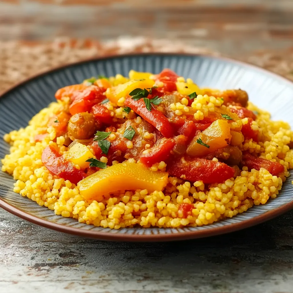 Un tavolo apparecchiato con cous cous colorato e carote.