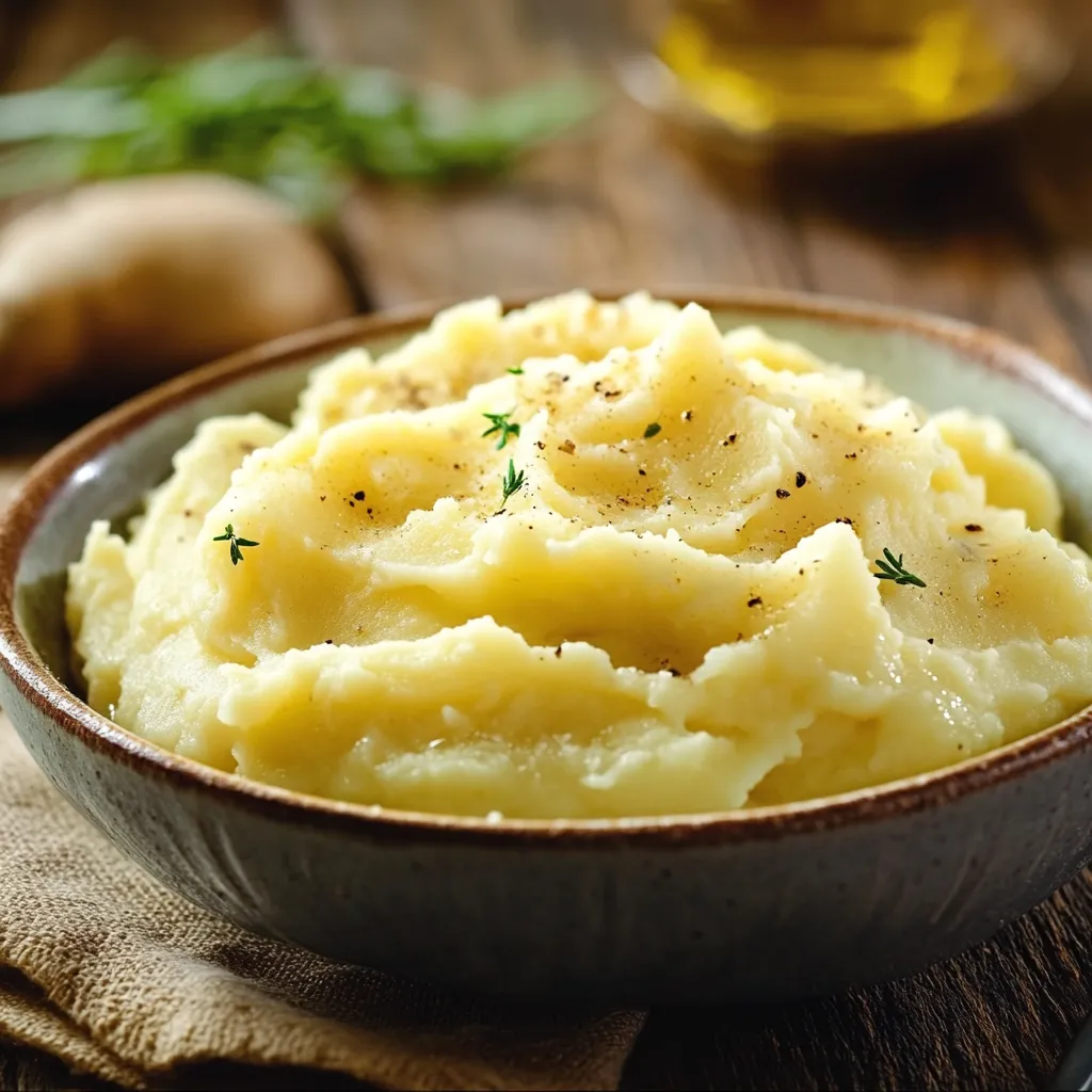 Purè servito con erbe fresche e semi.