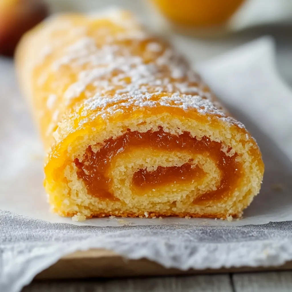 Un dolce arrotolato con marmellata di frutta e crema.