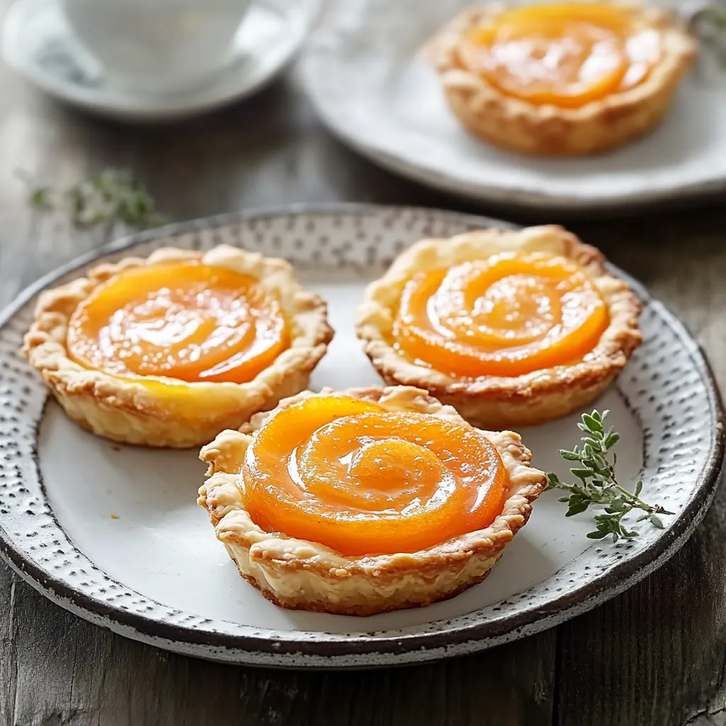 Due crostatine con salsa di albicocca.