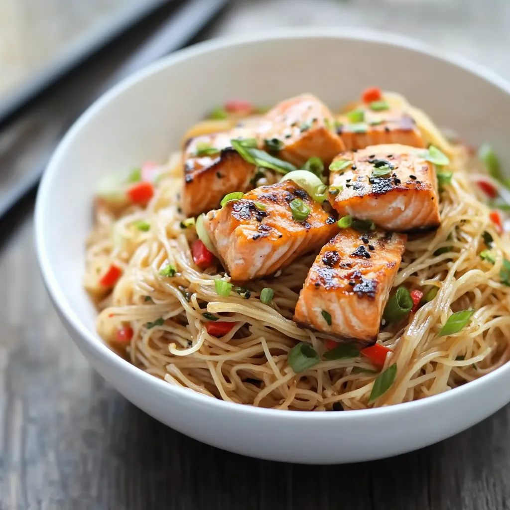 Una ciotola con pasta e pesce.