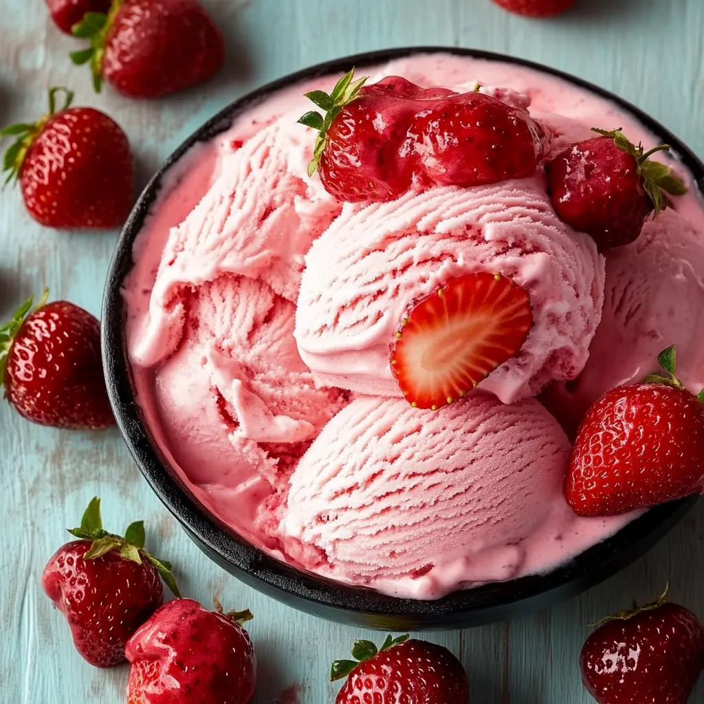 Coppetta di gelato con salsa rossa e frutta.