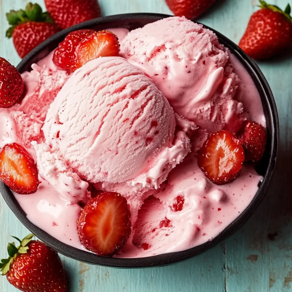 Gelato servito in bicchiere con fragole frullate.