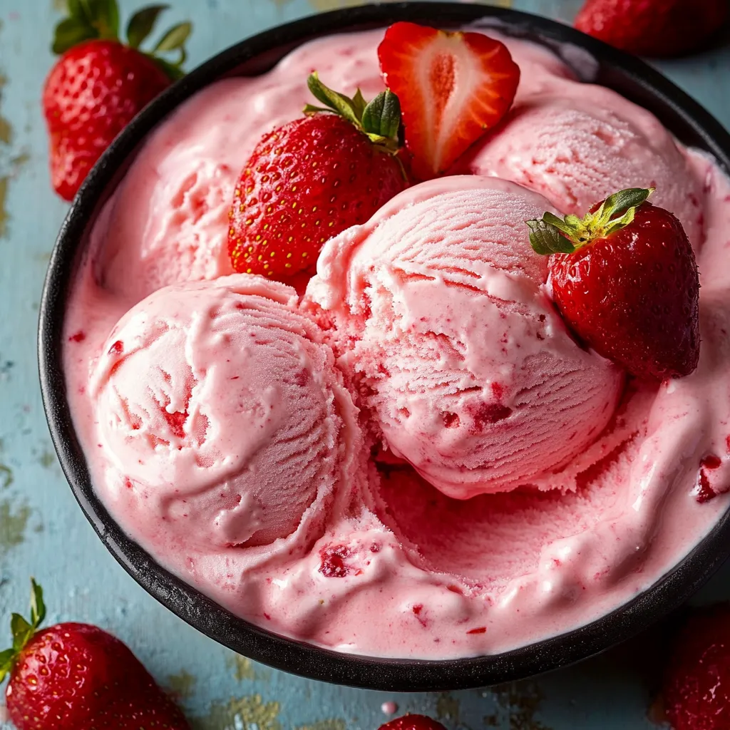 Gelato servito in bicchiere con fragole frullate.
