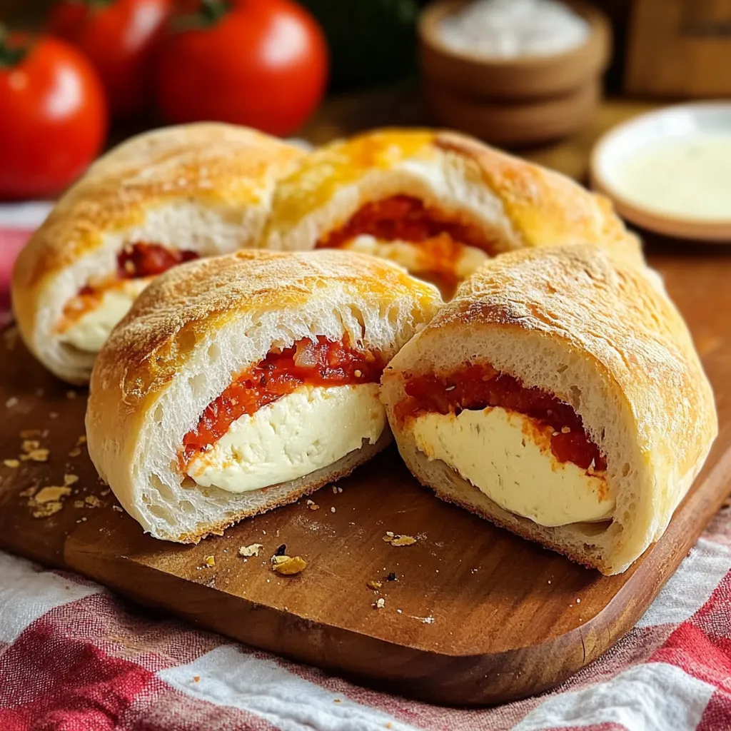 Panini con salsa mediterranea e formaggio.