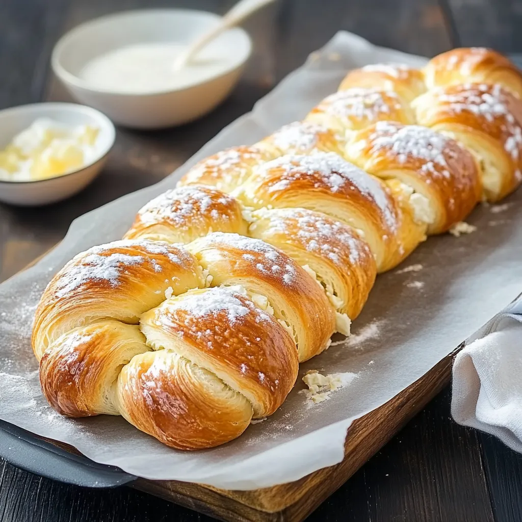 Pane intrecciato tipo croissant ripieno di ricotta.