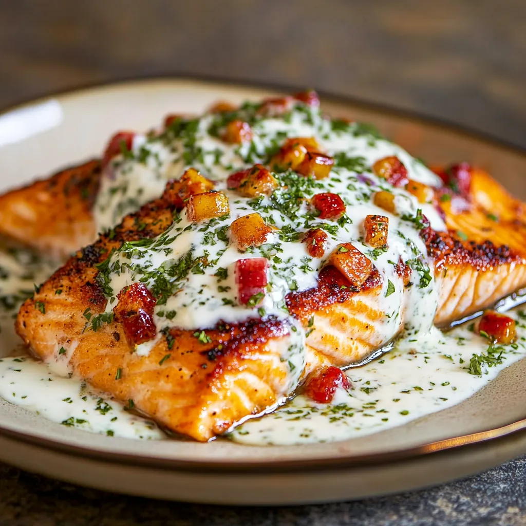 Pesce al forno con salsa cremosa.