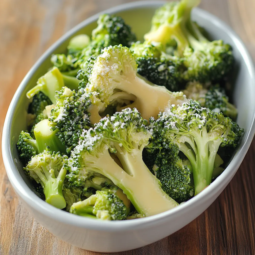 Broccoli al formaggio in ciotola.