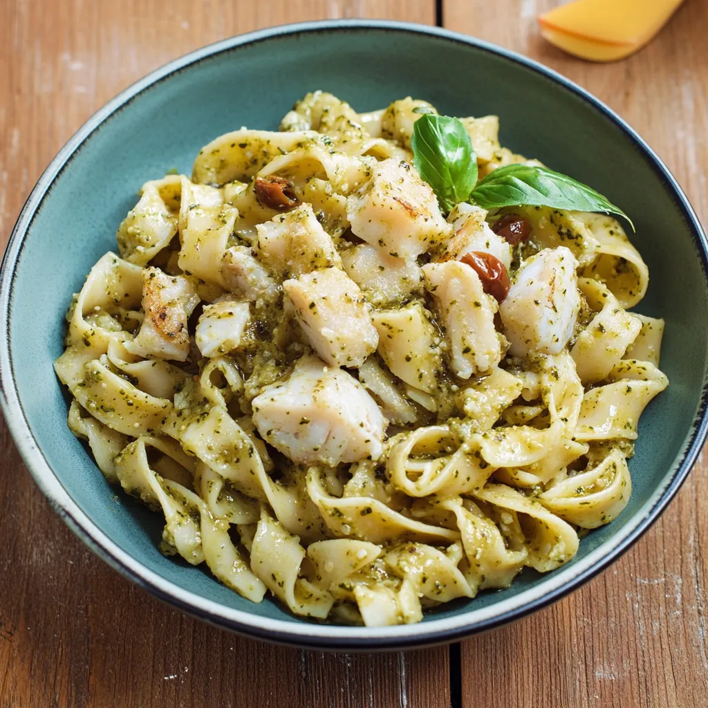 Pasta con pesce e olive fresche.