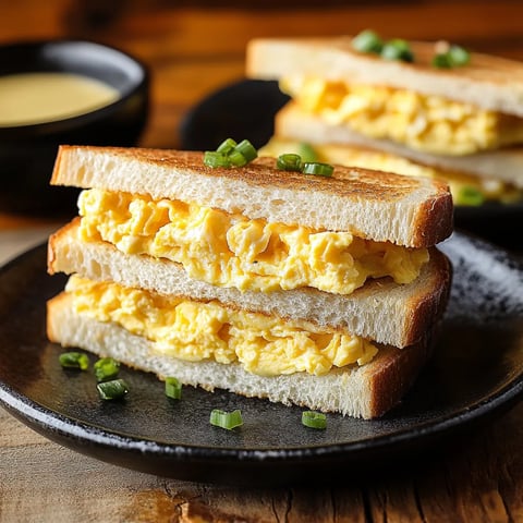 Two sandwiches with egg and cheese on a plate.