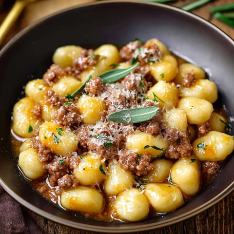 A bowl of pasta with meat and cheese.
