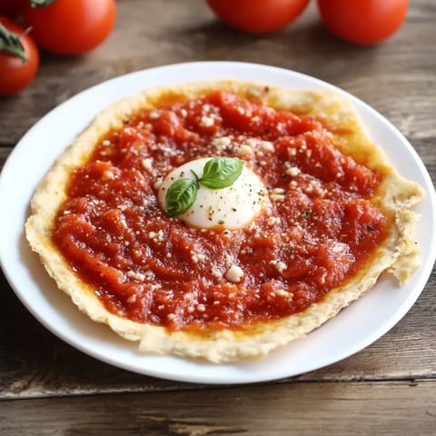 Piatto con pomodoro e uovo.