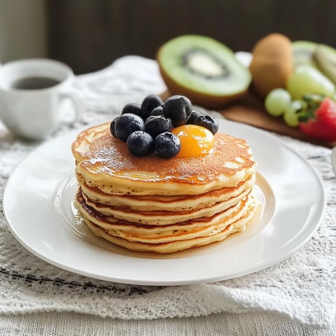 Un piatto di pancakes con frutta e yogurt.
