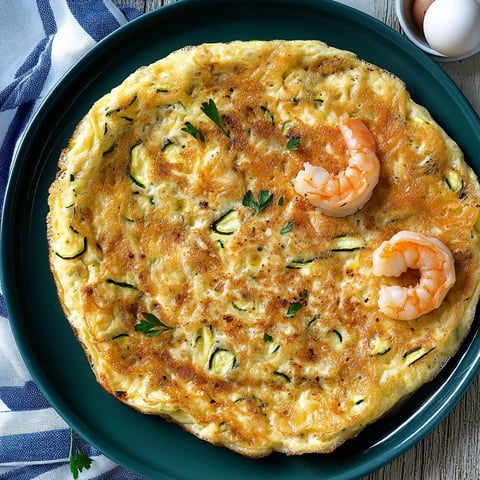 Frittata con zucchine e gamberetti.