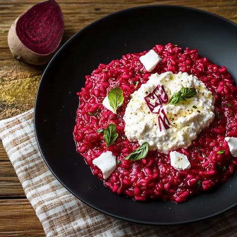 Riso vivace con formaggio e barbabietole.